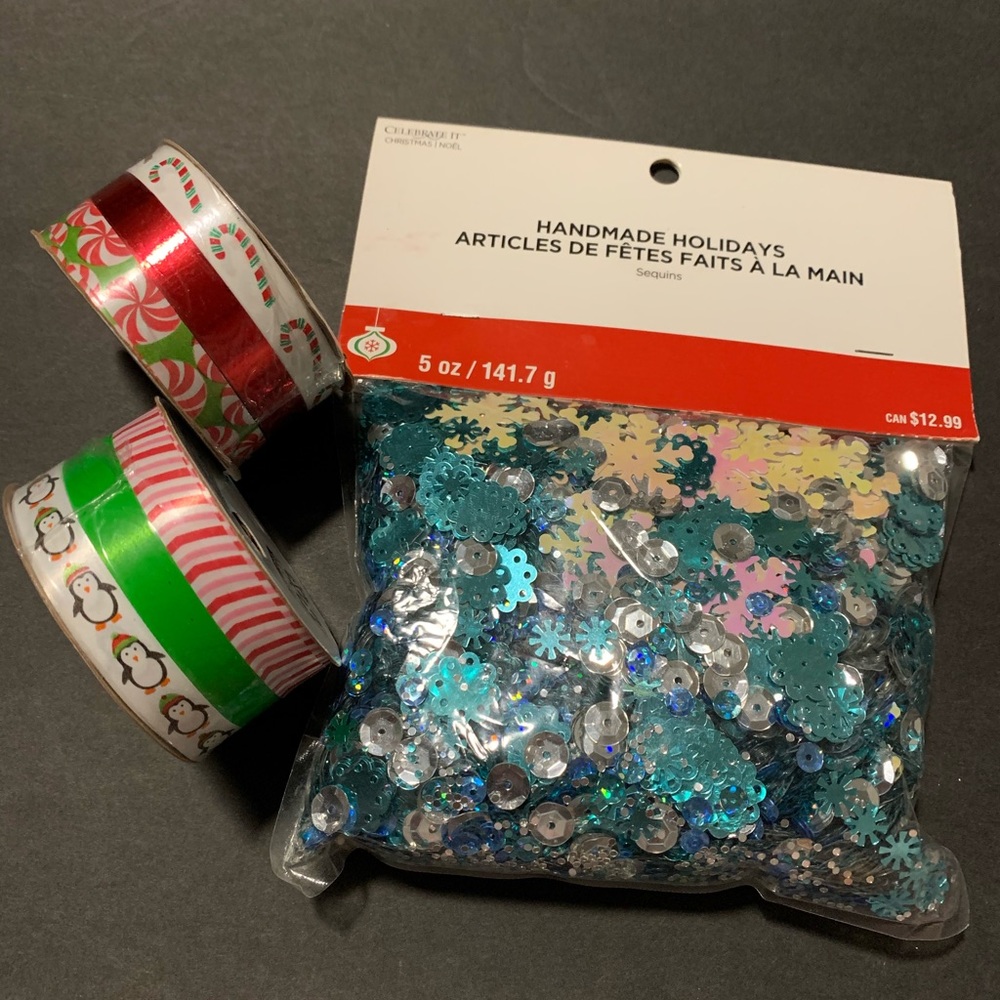 Christmas Blue Sequins & Ribbon